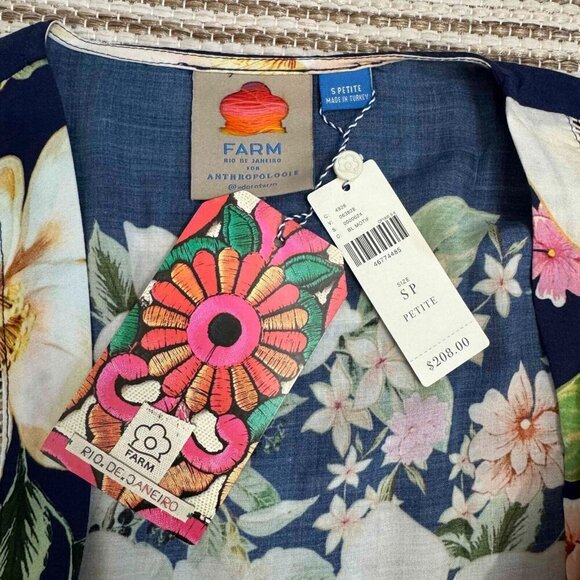 Farm Rio Anthropologie Midnight‎ Flower Wrap Dress 3/4 Sleeves Blue SP - Picture 11 of 16
